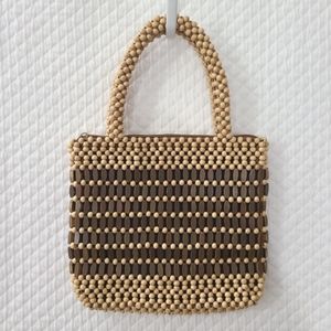 Handmade wood beaded tote handbag